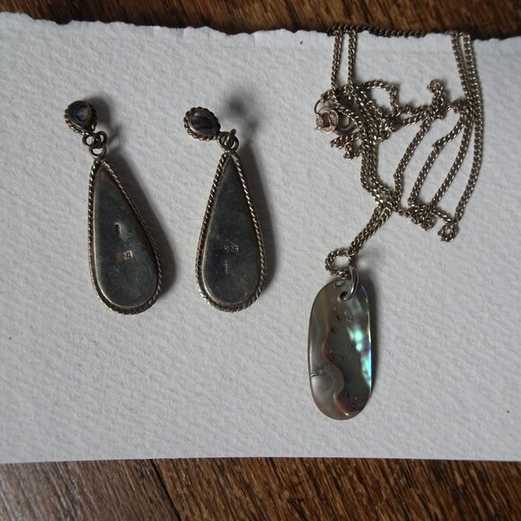 Abalone Sterling Silver Earrings and Pendant - Picture 8 of 8